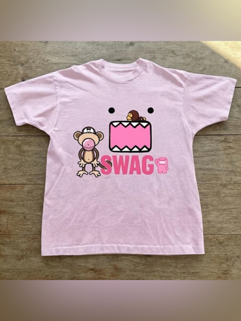 Domo Kun Bubble Gum Monkey SWAG Light Pink Kawaii Y2K Graphic T-Shirt